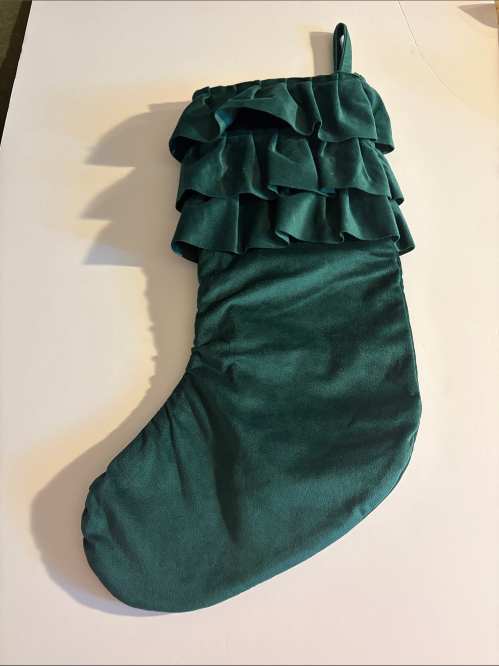 Emerald Green Ruffled Holiday Stocking - Picture 2 of 2